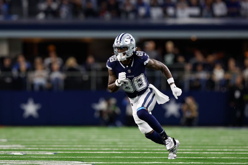 Dallas Cowboys wide receiver CeeDee Lamb (88) runs a pass route during an NFL football game against the Detroit Lions, Saturday, Dec. 30, 2023, in Arlington, Texas. (AP Photo/Matt Patterson)