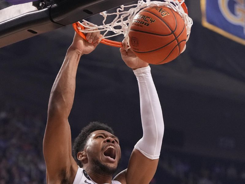 Mar 11, 2023; Greensboro, NC, USA;  Virginia Cavaliers forward Jayden Gardner (1) scores in the second half of the Championship game of the ACC Tournament at Greensboro Coliseum. Mandatory Credit: Bob Donnan-USA TODAY Sports