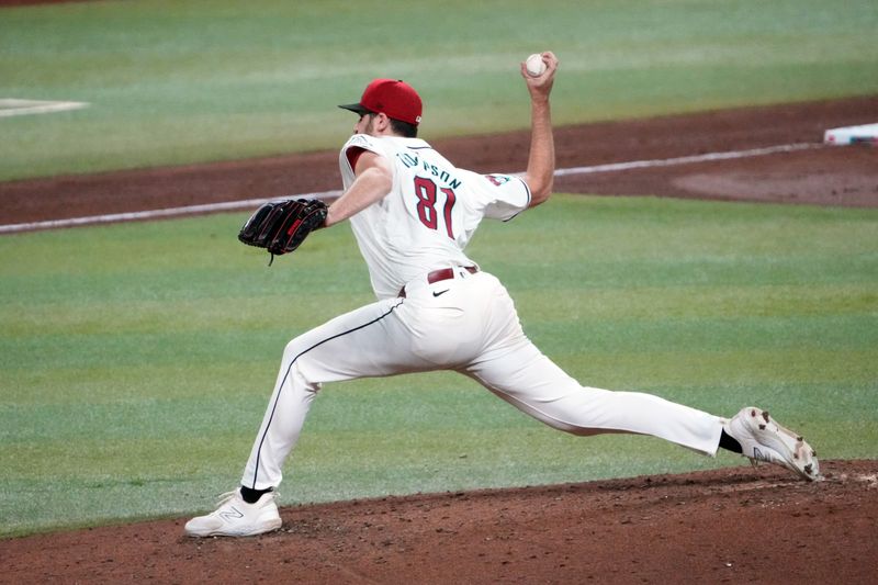 Sep 13, 2024; Phoenix, Arizona, USA; Arizona Diamondbacks pitcher Ryan Thompson (81) pitches against the Milwaukee Brewers during the sixth inning at Chase Field. Mandatory Credit: Joe Camporeale-Imagn Images