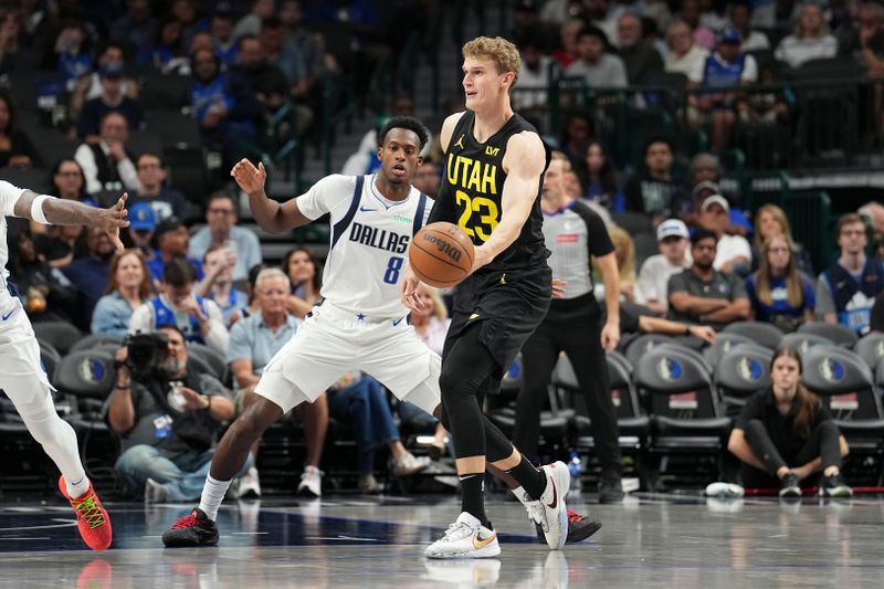 DALLAS, TX - OCTOBER 10: Lauri Markkanen #23 of the Utah Jazz passes the ball during the game against the Dallas Mavericks on October 10, 2024 at American Airlines Center in Dallas, Texas. NOTE TO USER: User expressly acknowledges and agrees that, by downloading and or using this photograph, User is consenting to the terms and conditions of the Getty Images License Agreement. Mandatory Copyright Notice: Copyright 2024 NBAE (Photo by Glenn James/NBAE via Getty Images)