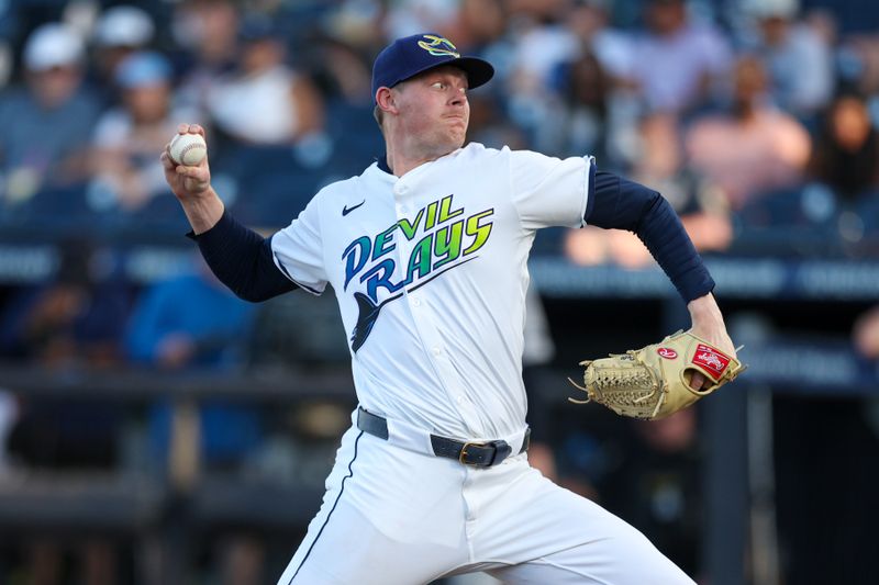 Apr 19, 2025; Tampa, Florida, USA; Tampa Bay Rays pitcher Pete Fairbanks (29) throws a pitch against the New York Yankees in the ninth inning at George M. Steinbrenner Field. Mandatory Credit: Nathan Ray Seebeck-Imagn Images