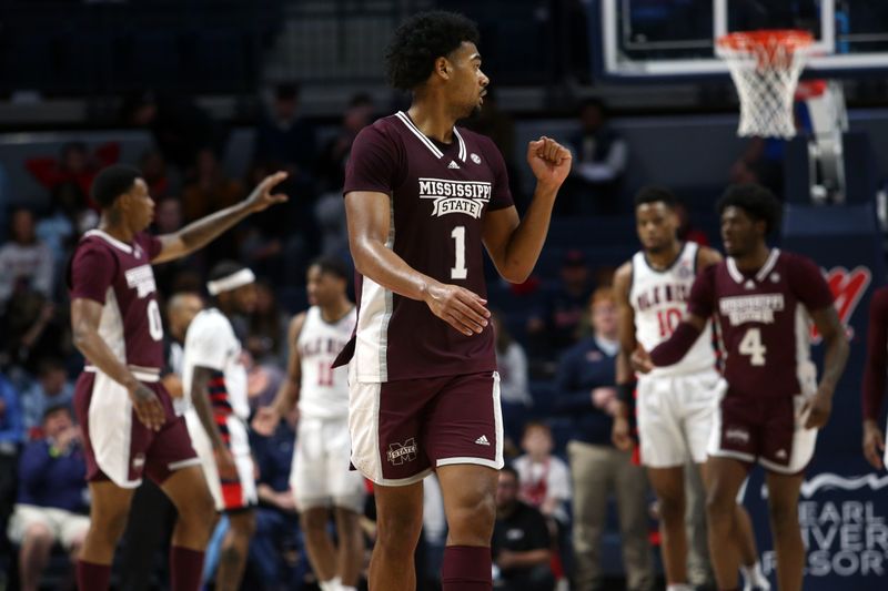 Feb 18, 2023; Oxford, Mississippi, USA; Mississippi State Bulldogs forward Tolu Smith (1) reacts during the second half against the Mississippi Rebels at The Sandy and John Black Pavilion at Ole Miss. Mandatory Credit: Petre Thomas-USA TODAY Sports