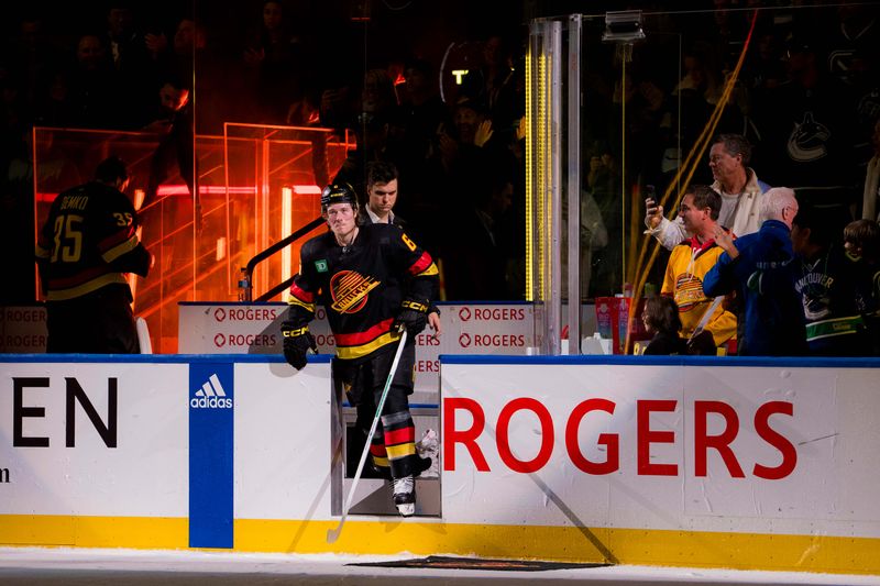 Dec 12, 2023; Vancouver, British Columbia, CAN; Vancouver Canucks forward Brock Boeser (6) skates out as the first star of the game against the Tampa Bay Lightning at Rogers Arena. Vancouver won 4-1. Mandatory Credit: Bob Frid-USA TODAY Sports