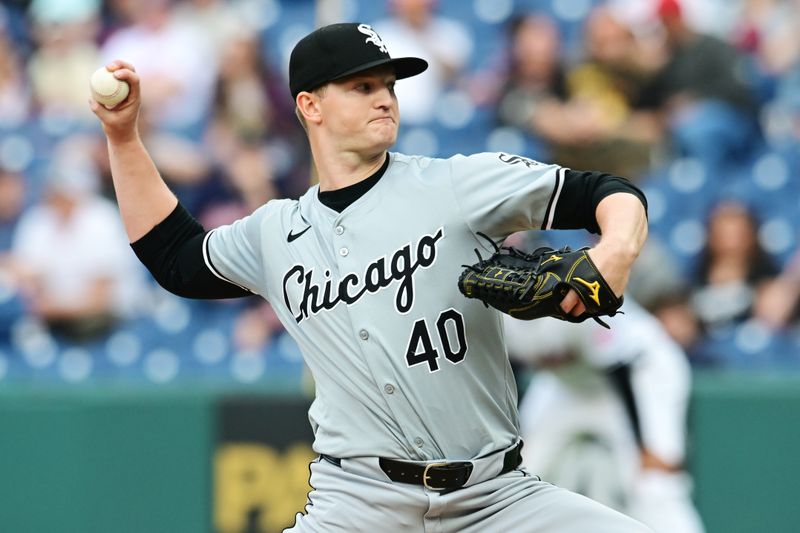 Apr 9, 2024; Cleveland, Ohio, USA; Chicago White Sox starting pitcher Michael Soroka (40) throws a pitch during the first inning against the Cleveland Guardians at Progressive Field. Mandatory Credit: Ken Blaze-USA TODAY Sports