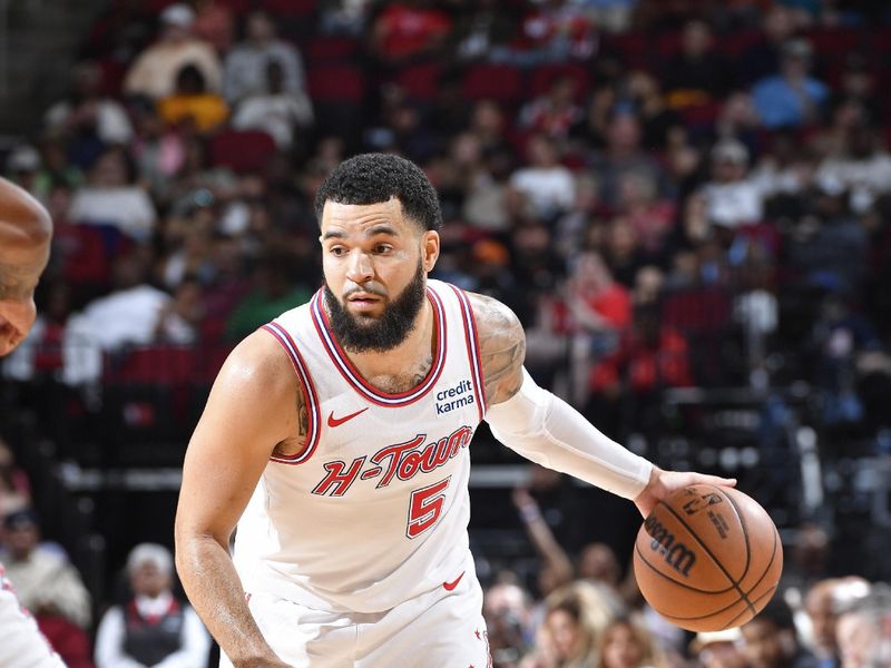 HOUSTON, TX - MARCH 16:  Fred VanVleet #5 of the Houston Rockets dribbles the ball during the game against the Cleveland Cavaliers on March 16, 2023 at the Toyota Center in Houston, Texas. NOTE TO USER: User expressly acknowledges and agrees that, by downloading and or using this photograph, User is consenting to the terms and conditions of the Getty Images License Agreement. Mandatory Copyright Notice: Copyright 2024 NBAE (Photo by Logan Riely/NBAE via Getty Images)