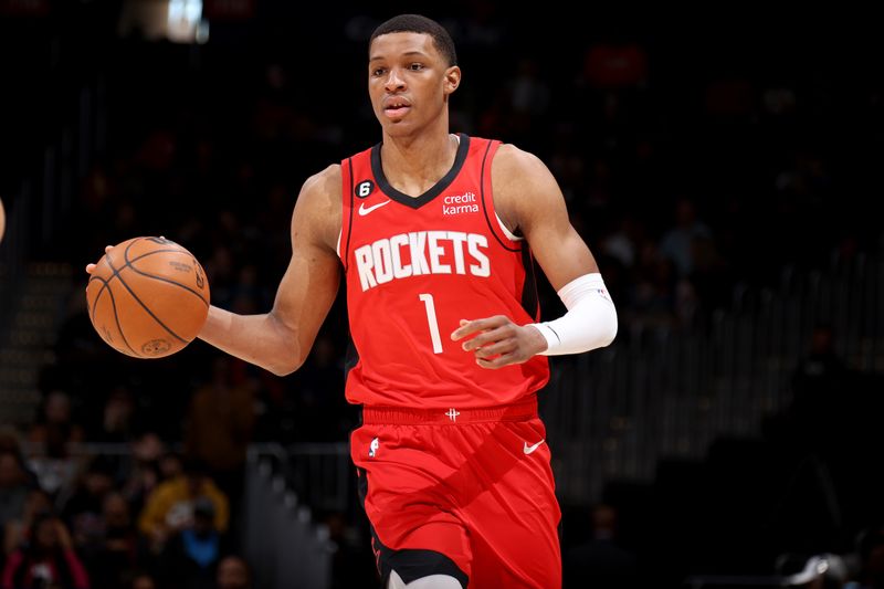 WASHINGTON, DC -? APRIL 9: Jabari Smith Jr. #1 of the Houston Rockets handles the ball during the game against the Washington Wizards on April 9, 2023 at Capital One Arena in Washington, DC. NOTE TO USER: User expressly acknowledges and agrees that, by downloading and or using this Photograph, user is consenting to the terms and conditions of the Getty Images License Agreement. Mandatory Copyright Notice: Copyright 2023 NBAE (Photo by Stephen Gosling/NBAE via Getty Images)