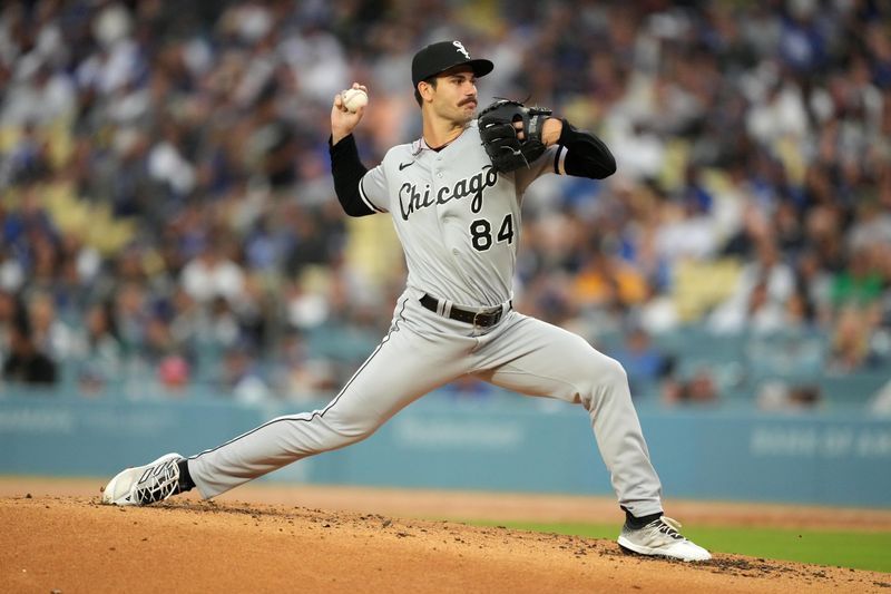 Jun 15, 2023; Los Angeles, California, USA; Chicago White Sox starting pitcher Dylan Cease (84) throws in the second inning against the Los Angeles Dodgers at Dodger Stadium. Mandatory Credit: Kirby Lee-USA TODAY Sports