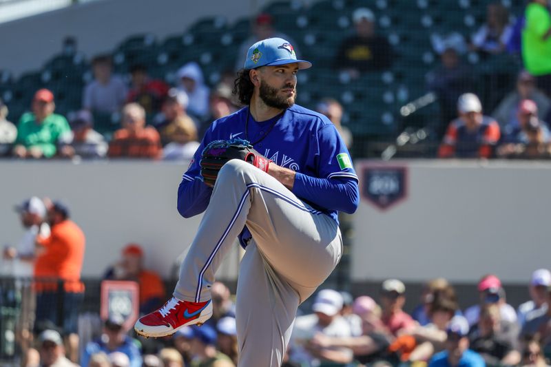 Feb 25, 2026; Lakeland, Florida, USA; Toronto Blue Jays pitcher Cody Ponce (66) pitches during the first inning against the Detroit Tigers at Publix Field at Joker Marchant Stadium. Mandatory Credit: Mike Watters-Imagn Images