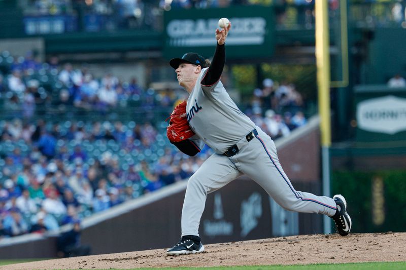 May 14, 2025; Chicago, Illinois, USA; Miami Marlins starting pitcher Ryan Weathers (35) delivers a pitch against the Chicago Cubs during the first inning at Wrigley Field. Mandatory Credit: Kamil Krzaczynski-Imagn Images