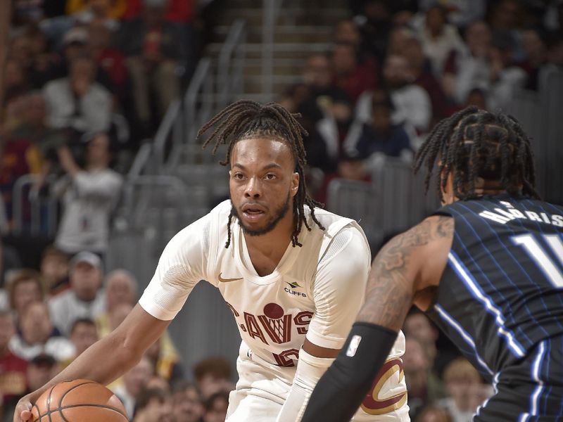 CLEVELAND, OH - APRIL 20: Darius Garland #10 of the Cleveland Cavaliers looks on during Round 1 Game 1 of the 2024 NBA Playoffs against the Orlando Magic on April 20, 2024 at Rocket Mortgage FieldHouse in Cleveland, Ohio. NOTE TO USER: User expressly acknowledges and agrees that, by downloading and/or using this Photograph, user is consenting to the terms and conditions of the Getty Images License Agreement. Mandatory Copyright Notice: Copyright 2024 NBAE (Photo by David Liam Kyle/NBAE via Getty Images)