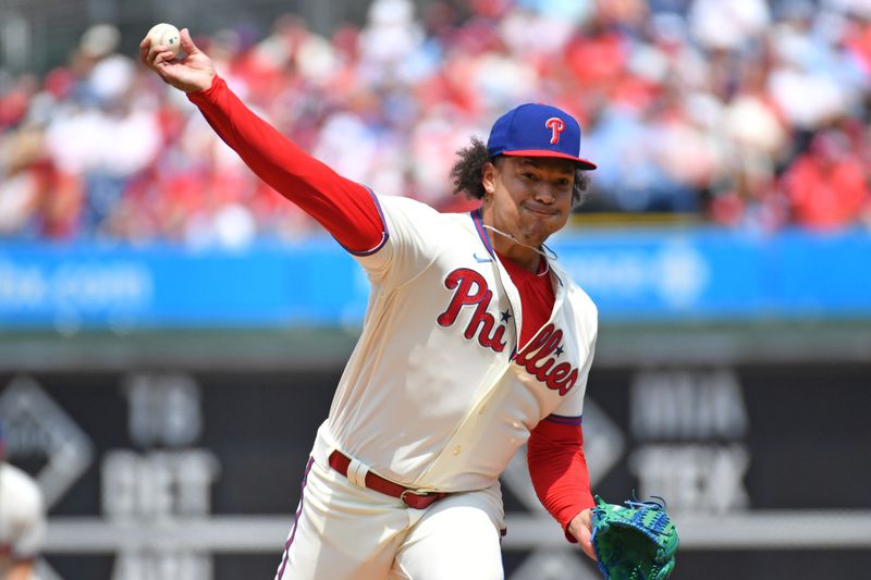 Aug 6, 2023; Philadelphia, Pennsylvania, USA; Philadelphia Phillies starting pitcher Taijuan Walker (99) throws a pitch against the Kansas City Royals at Citizens Bank Park. Mandatory Credit: Eric Hartline-USA TODAY Sports