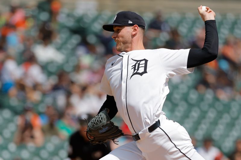 May 1, 2024; Detroit, Michigan, USA; Detroit Tigers relief pitcher Joey Wentz (43) pitches in the seventh inning against the St. Louis Cardinals at Comerica Park. Mandatory Credit: Rick Osentoski-USA TODAY Sports