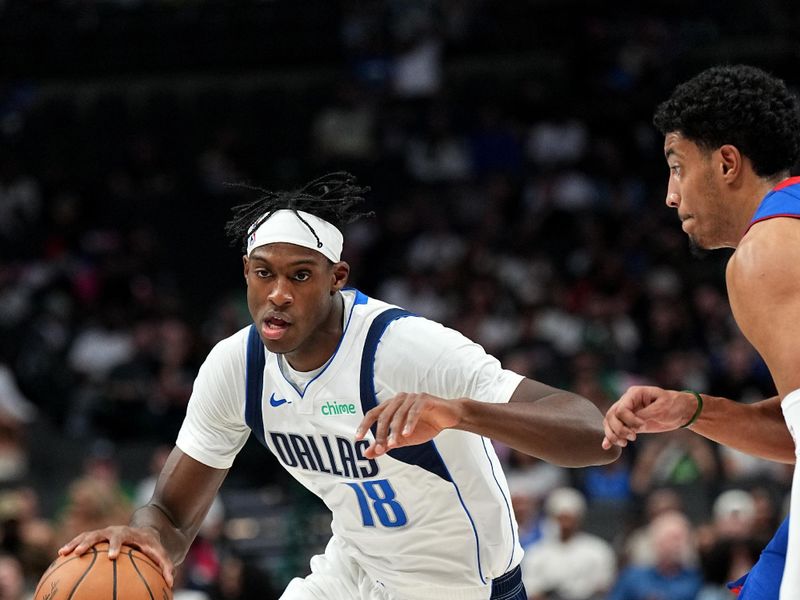 DALLAS, TX - OCTOBER 20: Olivier Maxence-Prosper #18 of the Dallas Mavericks drives to the basket during the game against the Detroit Pistons on October 20, 2023 at the American Airlines Center in Dallas, Texas. NOTE TO USER: User expressly acknowledges and agrees that, by downloading and or using this photograph, User is consenting to the terms and conditions of the Getty Images License Agreement. Mandatory Copyright Notice: Copyright 2023 NBAE (Photo by Glenn James/NBAE via Getty Images)