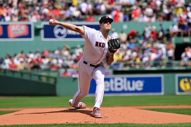 Aug 27, 2023; Boston, Massachusetts, USA; Boston Red Sox starting pitcher Tanner Houck (89) pitches against the Los Angeles Dodgers during the first inning at Fenway Park. Mandatory Credit: Eric Canha-USA TODAY Sports