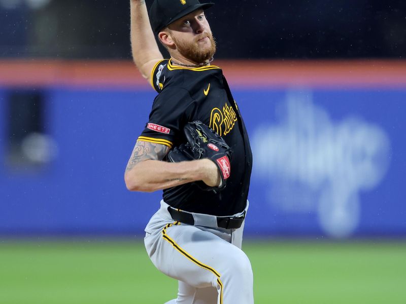 May 14, 2025; New York City, New York, USA; Pittsburgh Pirates starting pitcher Bailey Falter (6) pitches against the New York Mets during the first inning at Citi Field. Mandatory Credit: Brad Penner-Imagn Images