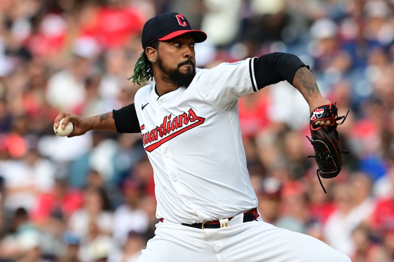 Jun 1, 2024; Cleveland, Ohio, USA; Cleveland Guardians relief pitcher Emmanuel Clase (48) throws a pitch during the ninth inning against the Washington Nationals at Progressive Field. Mandatory Credit: Ken Blaze-USA TODAY Sports