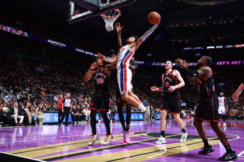 TORONTO, CANADA - NOVEMBER 15: Cade Cunningham #2 of the Detroit Pistons drives to the basket during the game against the Toronto Raptors during the Emirates NBA Cup game on November 15, 2024 at the Scotiabank Arena in Toronto, Ontario, Canada.  NOTE TO USER: User expressly acknowledges and agrees that, by downloading and or using this Photograph, user is consenting to the terms and conditions of the Getty Images License Agreement.  Mandatory Copyright Notice: Copyright 2024 NBAE (Photo by Vaughn Ridley/NBAE via Getty Images)