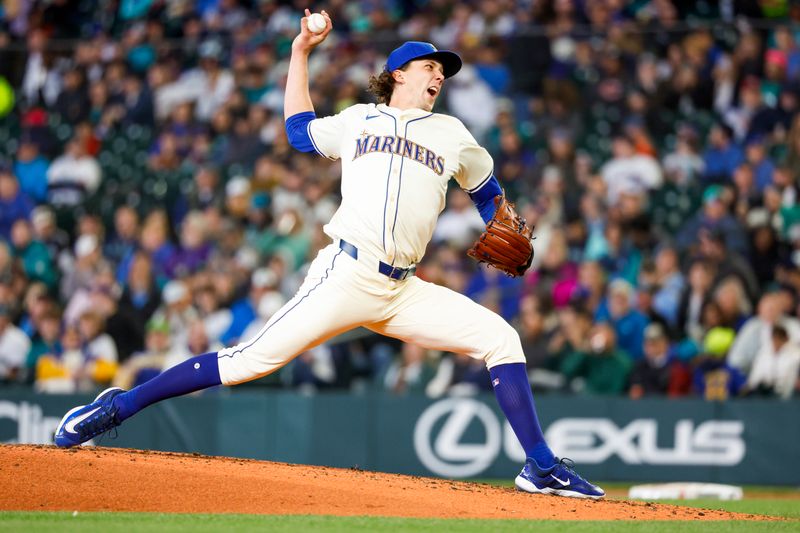 Apr 28, 2024; Seattle, Washington, USA; Seattle Mariners starting pitcher Logan Gilbert (36) throws against the Arizona Diamondbacks during the third inning at T-Mobile Park. Mandatory Credit: Joe Nicholson-USA TODAY Sports