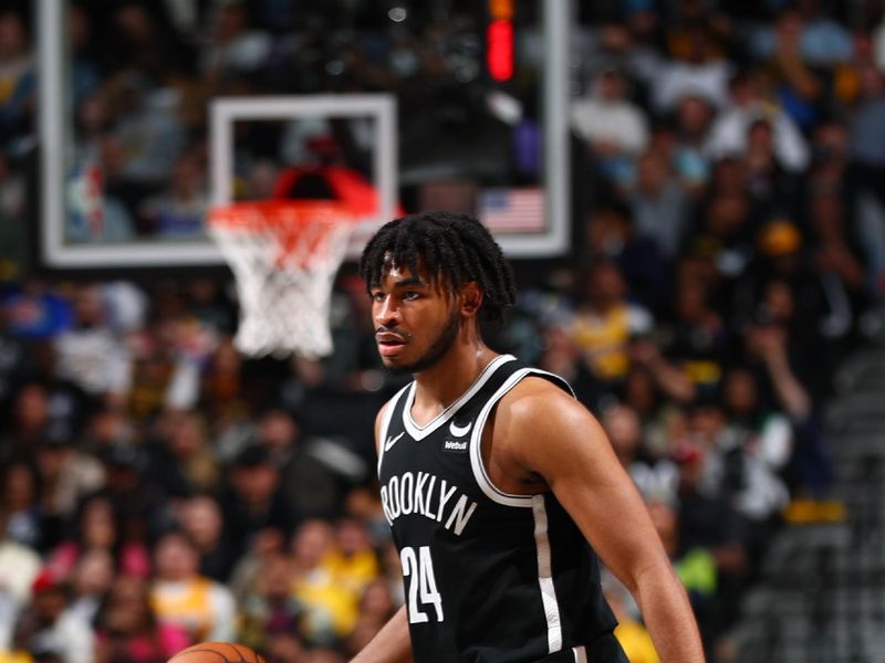 BROOKLYN, NY - MARCH 31: Cam Thomas #24 of the Brooklyn Nets handles the ball during the game  on March 31, 2024 at Barclays Center in Brooklyn, New York. NOTE TO USER: User expressly acknowledges and agrees that, by downloading and or using this Photograph, user is consenting to the terms and conditions of the Getty Images License Agreement. Mandatory Copyright Notice: Copyright 2024 NBAE (Photo by David L. Nemec/NBAE via Getty Images)