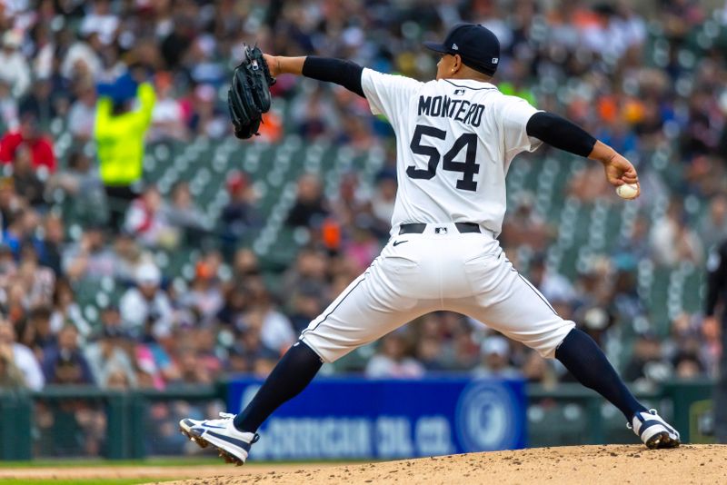 May 13, 2025; Detroit, Michigan, USA; Detroit Tigers relief pitcher Keider Montero (54) throws a pitch in the second inning against the Boston Red Sox at Comerica Park. Mandatory Credit: David Reginek-Imagn Images