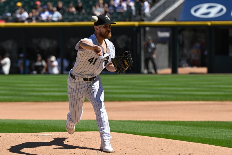 Jun 27, 2024; Chicago, Illinois, USA;  Chicago White Sox pitcher Chad Kuhl (41) delivers against the Atlanta Braves during the first inning at Guaranteed Rate Field. Mandatory Credit: Matt Marton-USA TODAY Sports