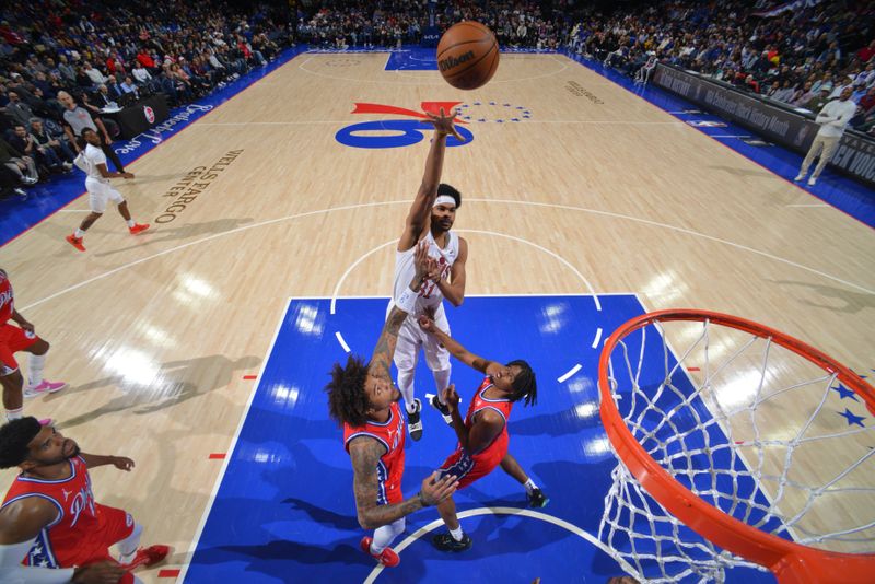 PHILADELPHIA, PA - FEBRUARY 23: Jarrett Allen #31 of the Cleveland Cavaliers drives to the basket during the game against the Philadelphia 76ers on February 23, 2024 at the Wells Fargo Center in Philadelphia, Pennsylvania NOTE TO USER: User expressly acknowledges and agrees that, by downloading and/or using this Photograph, user is consenting to the terms and conditions of the Getty Images License Agreement. Mandatory Copyright Notice: Copyright 2024 NBAE (Photo by Jesse D. Garrabrant/NBAE via Getty Images)