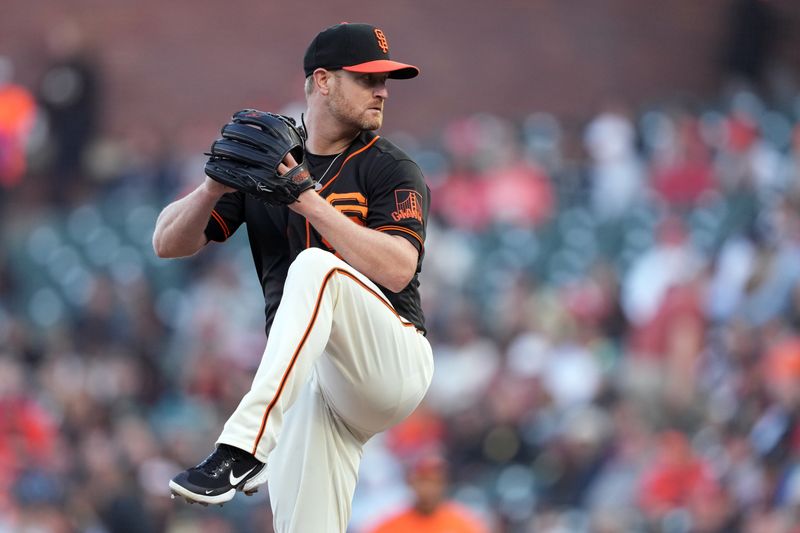 Jun 3, 2023; San Francisco, California, USA;  San Francisco Giants starting pitcher Alex Cobb (38) throws a pitch against the Baltimore Orioles during the first inning at Oracle Park. Mandatory Credit: Darren Yamashita-USA TODAY Sports