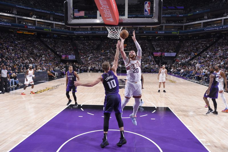 SACRAMENTO, CA - APRIL 12: Jusuf Nurkic #20 of the Phoenix Suns drives to the basket during the game against the Sacramento Kings on April 12, 2024 at Golden 1 Center in Sacramento, California. NOTE TO USER: User expressly acknowledges and agrees that, by downloading and or using this Photograph, user is consenting to the terms and conditions of the Getty Images License Agreement. Mandatory Copyright Notice: Copyright 2024 NBAE (Photo by Rocky Widner/NBAE via Getty Images)