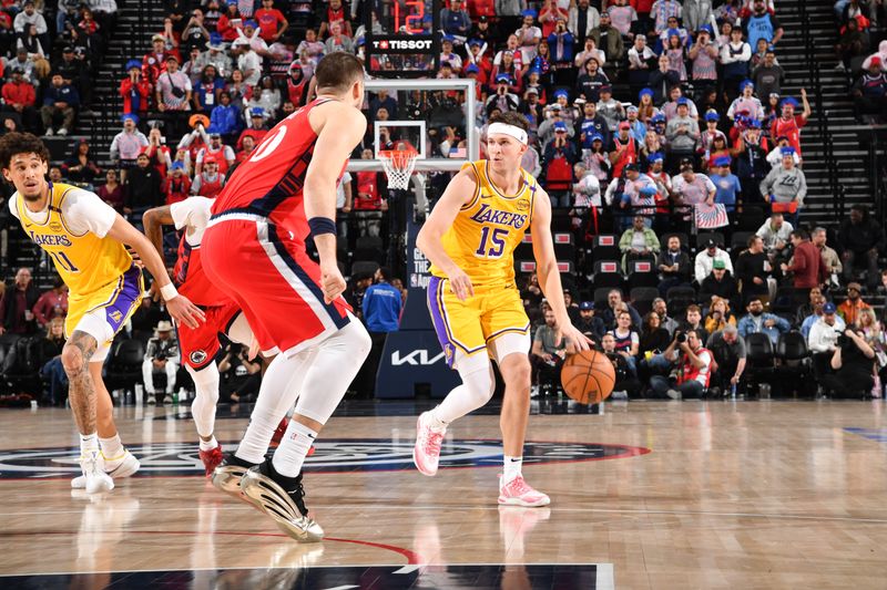 INGLEWOOD, CA - FEBRUARY 4: Austin Reaves #15 of the Los Angeles Lakers dribbles the ball during the game against the LA Clippers on February 4, 2025 at Intuit Dome in Los Angeles, California. NOTE TO USER: User expressly acknowledges and agrees that, by downloading and/or using this Photograph, user is consenting to the terms and conditions of the Getty Images License Agreement. Mandatory Copyright Notice: Copyright 2025 NBAE (Photo by Juan Ocampo/NBAE via Getty Images) <p><br/></p>