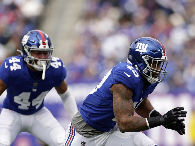 New York Giants' Dre Miller (45) defends against the Houston Texans during an NFL football game Sunday, Nov. 13, 2022, in East Rutherford, N.J. (AP Photo/Adam Hunger)