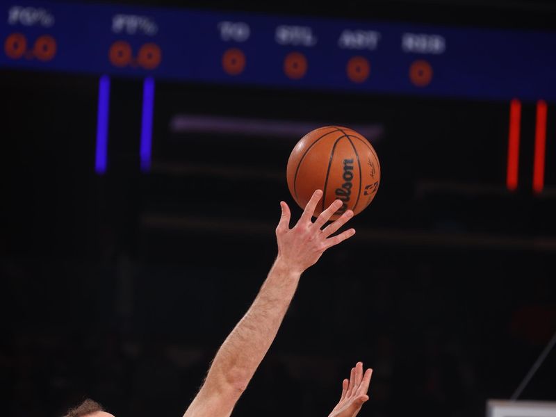 NEW YORK, NY - JANUARY 8:  Tip off during the game between the Toronto Raptors and the New York Knicks  on January 8, 2025 at Madison Square Garden in New York City, New York.  NOTE TO USER: User expressly acknowledges and agrees that, by downloading and or using this photograph, User is consenting to the terms and conditions of the Getty Images License Agreement. Mandatory Copyright Notice: Copyright 2024 NBAE  (Photo by Nathaniel S. Butler/NBAE via Getty Images)