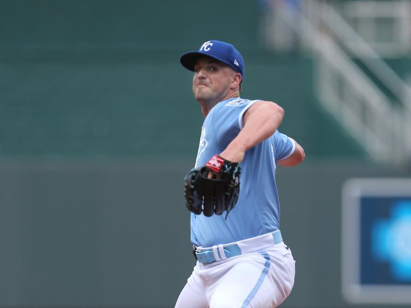 Jun 17, 2023; Kansas City, Missouri, USA; Kansas City Royals pitcher Mike Mayers (21) warms up before the start of a game against the Los Angeles Angels at Kauffman Stadium. Mandatory Credit: Scott Sewell-USA TODAY Sports