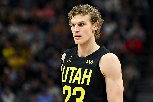 SALT LAKE CITY, UTAH - JANUARY 01: Lauri Markkanen #23 of the Utah Jazz looks on during a game against the Dallas Mavericks at Delta Center on January 01, 2024 in Salt Lake City, Utah. NOTE TO USER: User expressly acknowledges and agrees that, by downloading and or using this photograph, User is consenting to the terms and conditions of the Getty Images License Agreement. (Photo by Alex Goodlett/Getty Images)