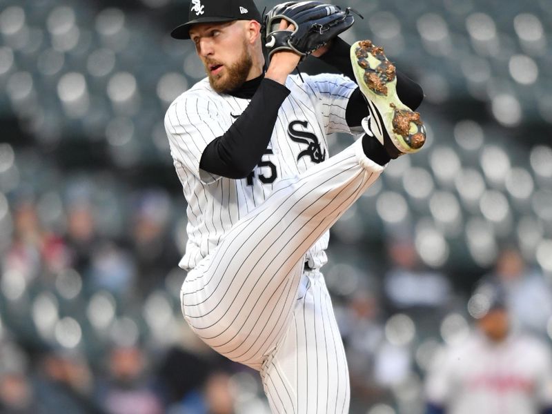 Apr 2, 2024; Chicago, Illinois, USA; Chicago White Sox starting pitcher Garrett Crochet (45) pitches during the first inning against the Atlanta Braves at Guaranteed Rate Field. Mandatory Credit: Patrick Gorski-USA TODAY Sports