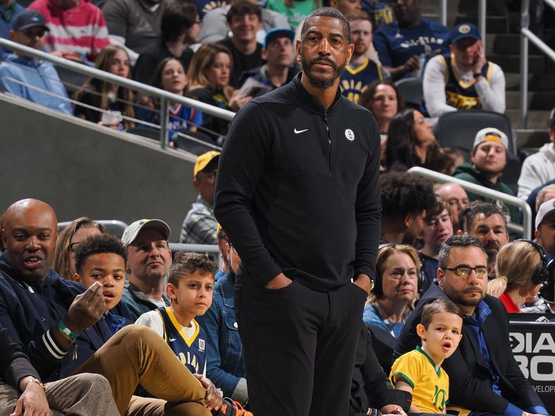 INDIANAPOLIS, IN - MARCH 16: Head Coach Kevin Ollie of the Brooklyn Nets looks on during the game against the Indiana Pacers on March 16, 2024 at Gainbridge Fieldhouse in Indianapolis, Indiana. NOTE TO USER: User expressly acknowledges and agrees that, by downloading and or using this Photograph, user is consenting to the terms and conditions of the Getty Images License Agreement. Mandatory Copyright Notice: Copyright 2024 NBAE (Photo by Ron Hoskins/NBAE via Getty Images)