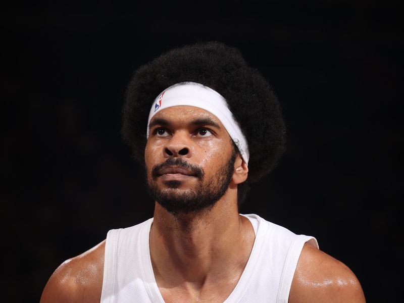 NEW YORK, NY - OCTOBER 28: Jarrett Allen #31 of the Cleveland Cavaliers shoots a free throw during the game against the New York Knicks on October 28, 2024 at Madison Square Garden in New York City, New York.  NOTE TO USER: User expressly acknowledges and agrees that, by downloading and or using this photograph, User is consenting to the terms and conditions of the Getty Images License Agreement. Mandatory Copyright Notice: Copyright 2024 NBAE  (Photo by Nathaniel S. Butler/NBAE via Getty Images)