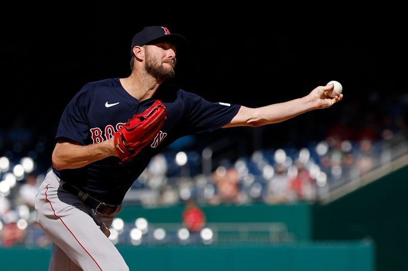 Aug 17, 2023; Washington, District of Columbia, USA; Boston Red Sox starting pitcher Chris Sale (41) pitches against the Washington Nationals during the first inning at Nationals Park. Mandatory Credit: Geoff Burke-USA TODAY Sports