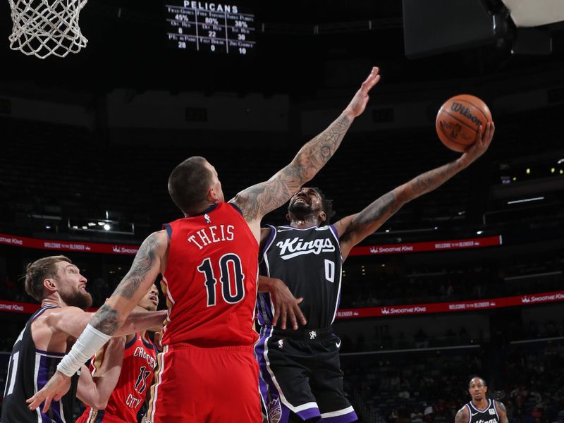 NEW ORLEANS, LA - DECEMBER 12: Malik Monk #0 of the Sacramento Kings shoots the ball during the game against the New Orleans Pelicans on December 12, 2024 at the Smoothie King Center in New Orleans, Louisiana. NOTE TO USER: User expressly acknowledges and agrees that, by downloading and or using this Photograph, user is consenting to the terms and conditions of the Getty Images License Agreement. Mandatory Copyright Notice: Copyright 2024 NBAE (Photo by Layne Murdoch Jr./NBAE via Getty Images)