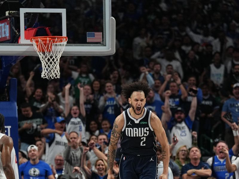 DALLAS, TX - APRIL 28: Dereck Lively II #2 of the Dallas Mavericks celebrates during the game against the LA Clippers during Round 1 Game 4 of the 2024NBA Playoffs on April 28, 2024 at the American Airlines Center in Dallas, Texas. NOTE TO USER: User expressly acknowledges and agrees that, by downloading and or using this photograph, User is consenting to the terms and conditions of the Getty Images License Agreement. Mandatory Copyright Notice: Copyright 2024 NBAE (Photo by Glenn James/NBAE via Getty Images)