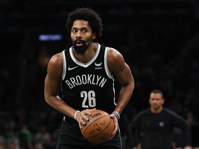 BOSTON, MASSACHUSETTS - NOVEMBER 10: Spencer Dinwiddie #26 of the Brooklyn Nets looks on during the second hafl of the In-Season Tournament game against the Boston Celtics at TD Garden on November 10, 2023 in Boston, Massachusetts. The Celtics defeat the Nets 121-107. NOTE TO USER: User expressly acknowledges and agrees that, by downloading and or using this photograph, User is consenting to the terms and conditions of the Getty Images License Agreement. (Photo by Maddie Meyer/Getty Images)