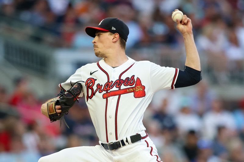 Sep 7, 2023; Atlanta, Georgia, USA; Atlanta Braves starting pitcher Max Fried (54) throws against the St. Louis Cardinals in the second inning at Truist Park. Mandatory Credit: Brett Davis-USA TODAY Sports