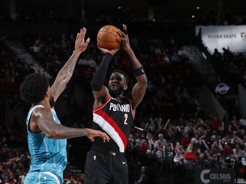 PORTLAND, OR - FEBRUARY 25:  Deandre Ayton #2 of the Portland Trail Blazers shoots the ball during the game  on February 25, 2024 at the Moda Center Arena in Portland, Oregon. NOTE TO USER: User expressly acknowledges and agrees that, by downloading and or using this photograph, user is consenting to the terms and conditions of the Getty Images License Agreement. Mandatory Copyright Notice: Copyright 2024 NBAE (Photo by Cameron Browne/NBAE via Getty Images)