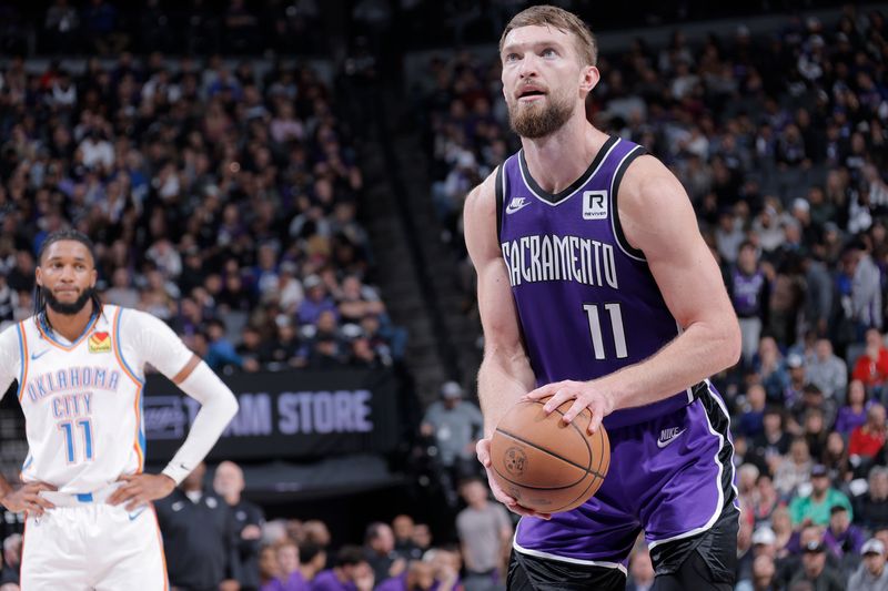 SACRAMENTO, CA - NOVEMBER 25: Domantas Sabonis #11 of the Sacramento Kings shoots a free throw during the game against the Oklahoma City Thunder on November 25, 2024 at Golden 1 Center in Sacramento, California. NOTE TO USER: User expressly acknowledges and agrees that, by downloading and or using this Photograph, user is consenting to the terms and conditions of the Getty Images License Agreement. Mandatory Copyright Notice: Copyright 2024 NBAE (Photo by Rocky Widner/NBAE via Getty Images)