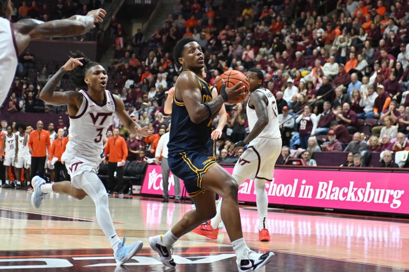 Jan 10, 2026; Blacksburg, Virginia, USA;  California Golden Bears guard Dai Dai Ames (7) looks to shoot agianst Virginia Tech Hokies during the second half at Cassell Coliseum. Mandatory Credit: Brian Bishop-Imagn Images