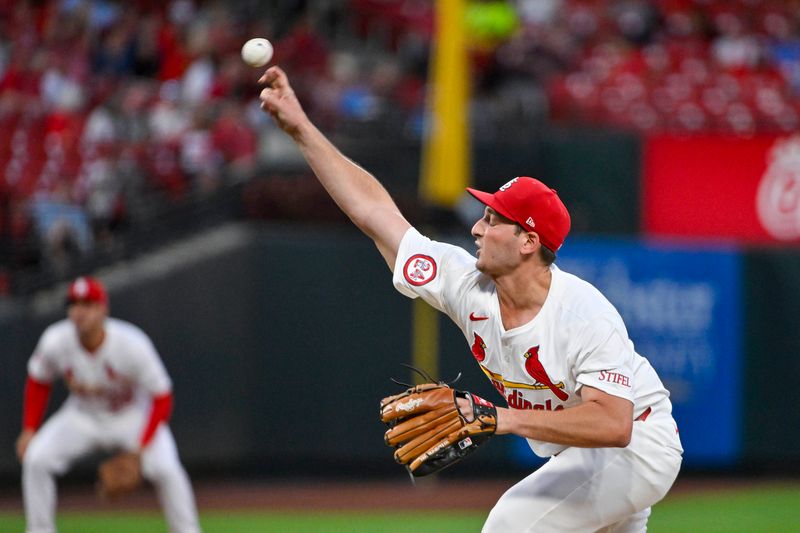 Sep 10, 2024; St. Louis, Missouri, USA;  St. Louis Cardinals starting pitcher Andre Pallante (53) pitches against the Cincinnati Reds during the second inning at Busch Stadium. Mandatory Credit: Jeff Curry-Imagn Images