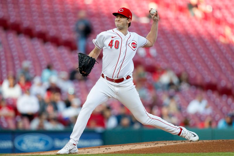 Apr 18, 2023; Cincinnati, Ohio, USA; Cincinnati Reds starting pitcher Nick Lodolo (40) pitches against the Tampa Bay Rays in the first inning at Great American Ball Park. Mandatory Credit: Katie Stratman-USA TODAY Sports