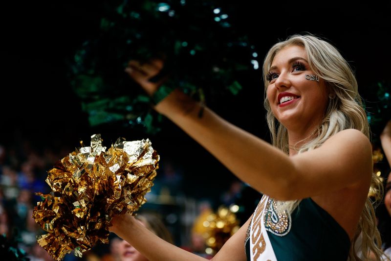 Mar 3, 2023; Fort Collins, Colorado, USA; A Colorado State Rams cheerleader in the second half against the New Mexico Lobos at Moby Arena. Mandatory Credit: Isaiah J. Downing-USA TODAY Sports