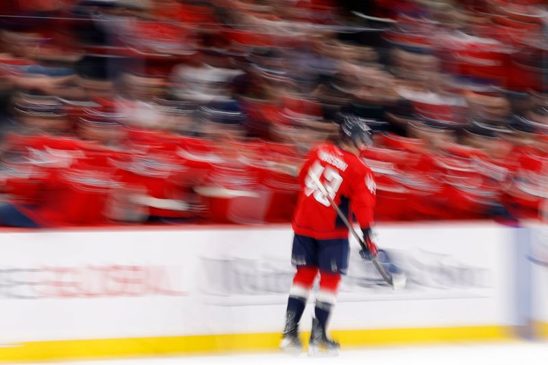 Mar 9, 2026; Washington, District of Columbia, USA; Washington Capitals right wing Tom Wilson (43) celebrates with teammates after scoring a goal against the Calgary Flames during the first period at Capital One Arena. Mandatory Credit: Geoff Burke-Imagn Images