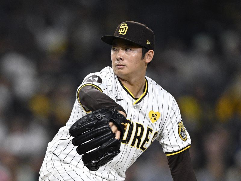 May 13, 2024; San Diego, California, USA; San Diego Padres relief pitcher Yuki Matsui (1) throws a pitch against the Colorado Rockies during the ninth inning at Petco Park. Mandatory Credit: Orlando Ramirez-USA TODAY Sports