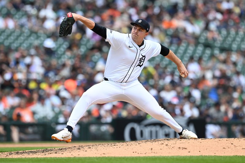 Jun 9, 2024; Detroit, Michigan, USA;  Detroit Tigers pitcher Tarik Skubal (29) throws a pitch against the Milwaukee Brewers in the fourth inning at Comerica Park. Mandatory Credit: Lon Horwedel-USA TODAY Sports